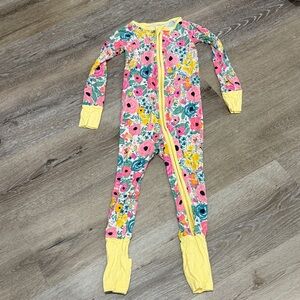 Little Sleepies Pink and Yellow Floral Footie